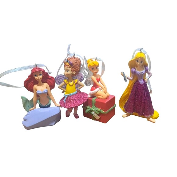 4 Disney Christmas Ornaments Tinkerbell Ariel Fancy Nancy Rapunzel Tangled Gift - Picture 1 of 16